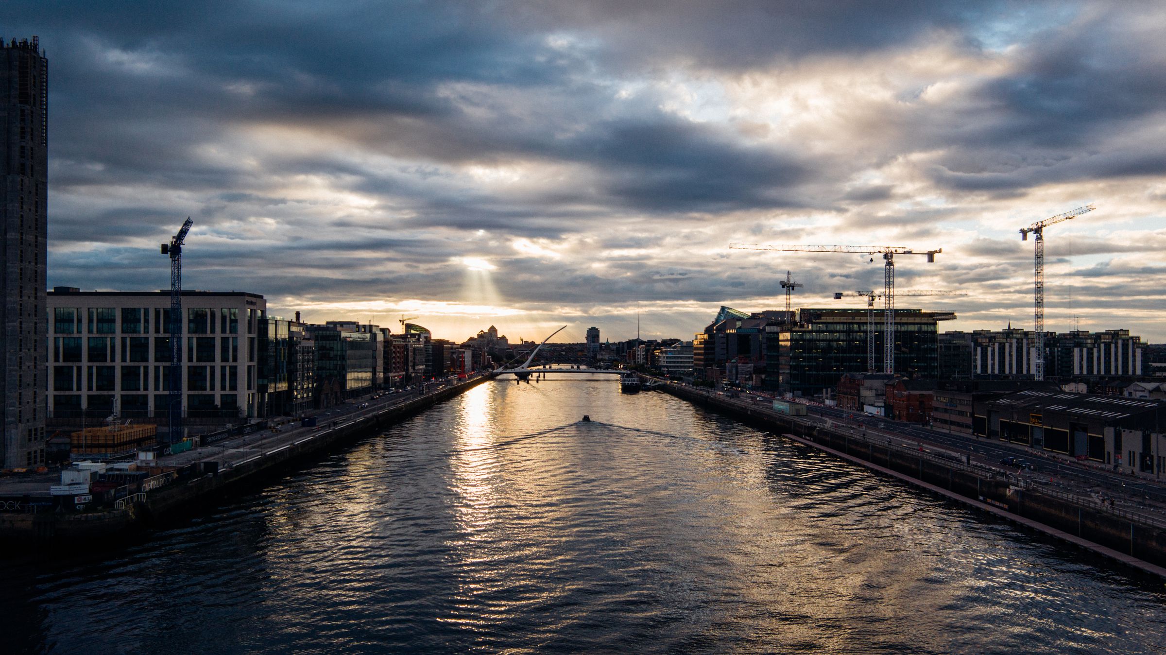 Dublin docklands construction skyline